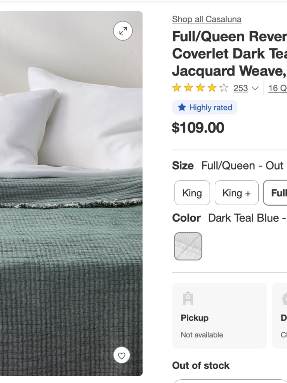 Casaluna Queen Size Chambray Coverlet - Brand New